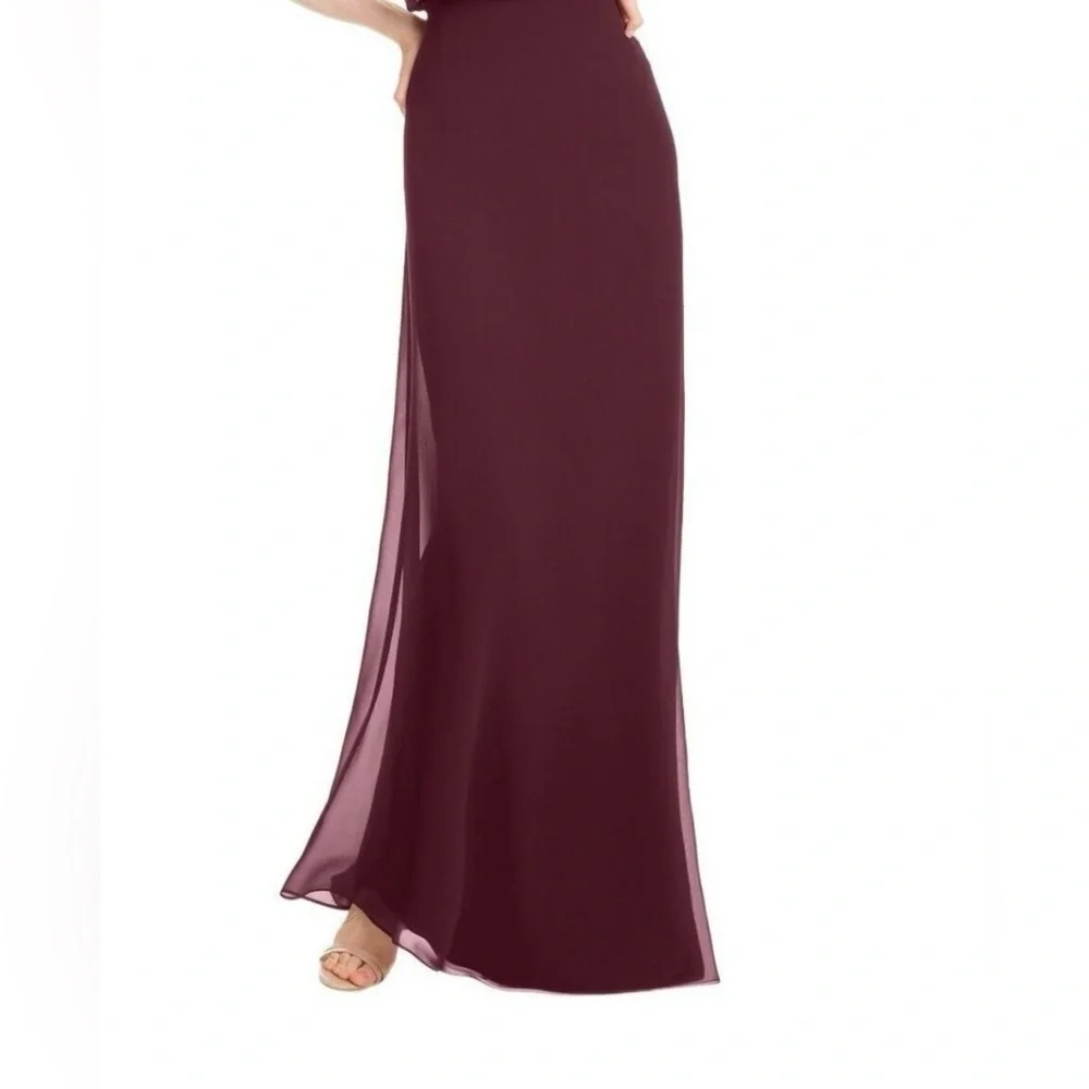 Bill Levkoff Wine Chiffon V-neck A-line Gown - Picture 8 of 9